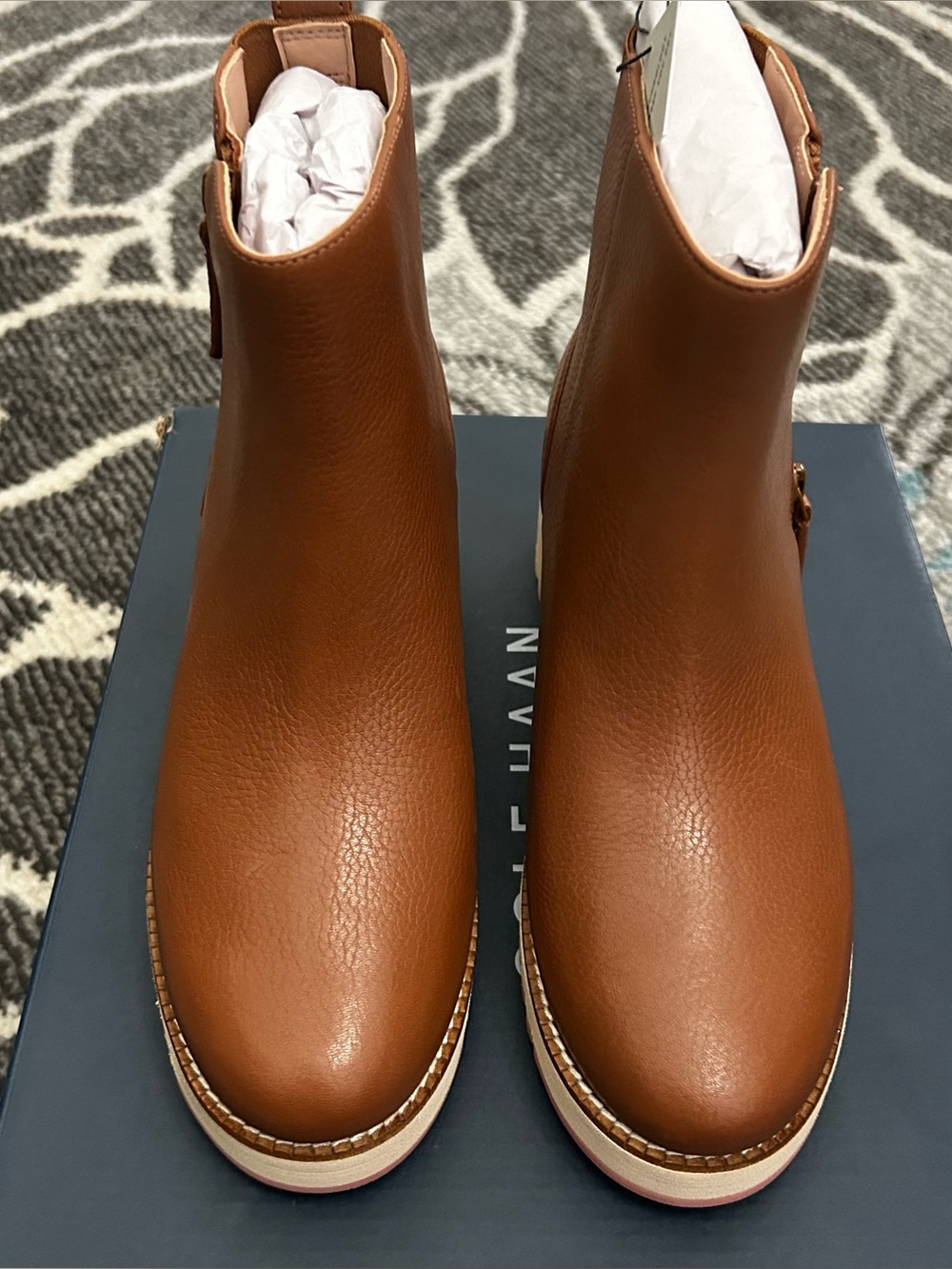 Women’s Cole Haan Zero Ground Tan Leather Wedge Ankle Boots Size 7